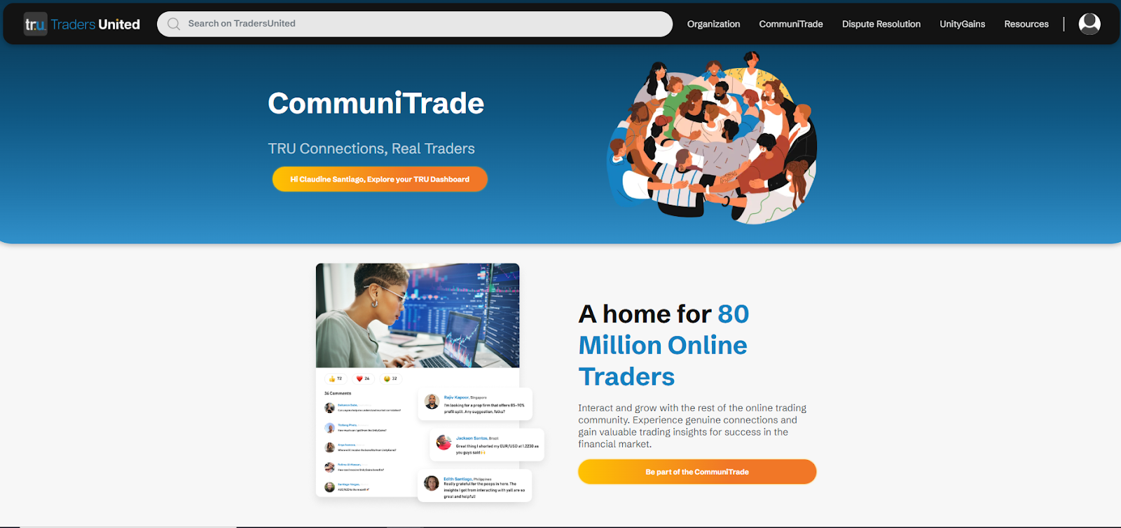 an image showing TradersUnited(TRU) ’s CommuniTrade page
